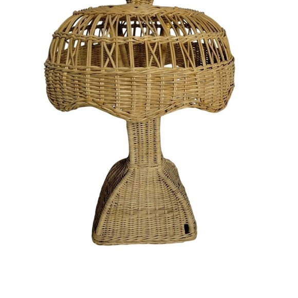 Wicker Mushroom Lamp Boho Table Lamp Accent Lighting Home Decor 15" - Picture 1 of 9